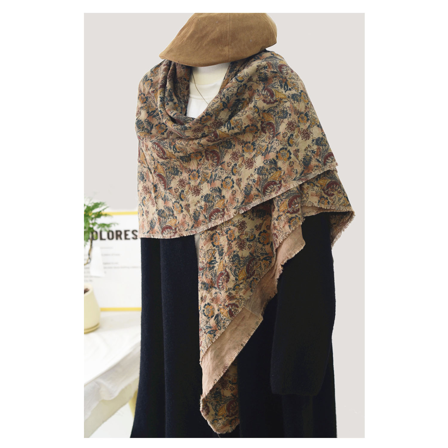 超大复古纯棉印花裹式披肩 复古个性空调防风旅拍披肩保暖薄盖毯