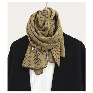 日系复古棉麻波点纯色双面围巾秋冬双面百搭文艺气质保暖围脖领巾