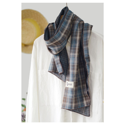 秋冬纯棉双面格子护颈防风围脖
