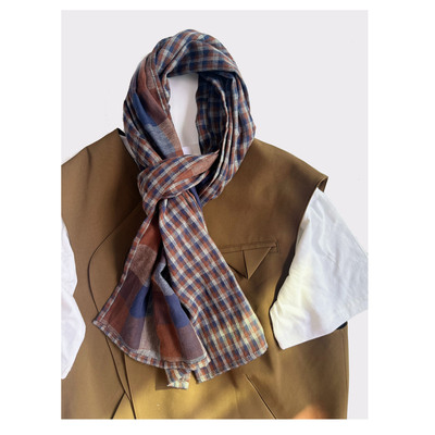 双面纯棉格子彩色复古围巾女