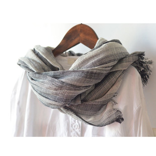 春夏小尺寸黑灰百搭条纹森系围巾 柔软不起球 男女文艺简约范儿