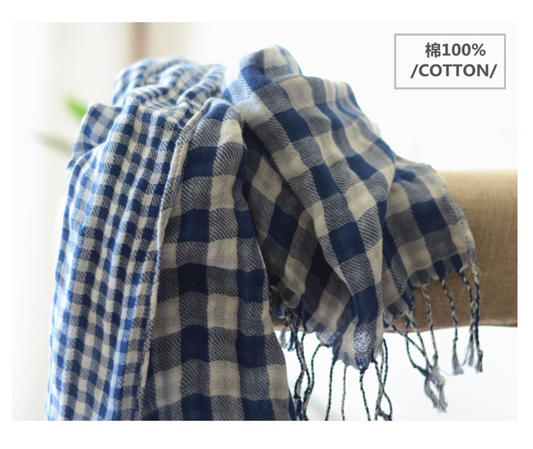 全棉蓝白高质清新文艺格子围巾