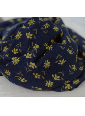 深蓝碎花棉麻围巾女 日系韩版春秋百搭长款文艺灰色披肩两用丝巾