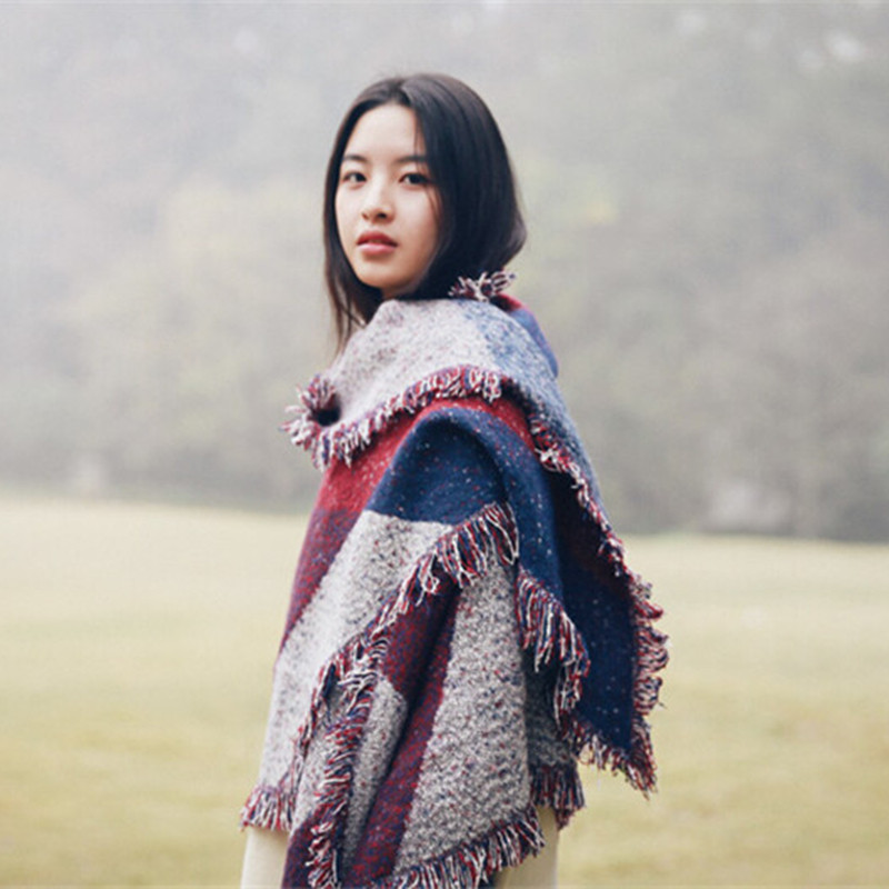 江一燕同款秋冬款加厚拼色保暖文艺披肩围巾 斜角大牌感秋冬围巾,服饰配件/皮带/帽子/围巾,围巾/丝巾/披肩,淘宝优惠券,粉丝福利购,淘宝优惠卷