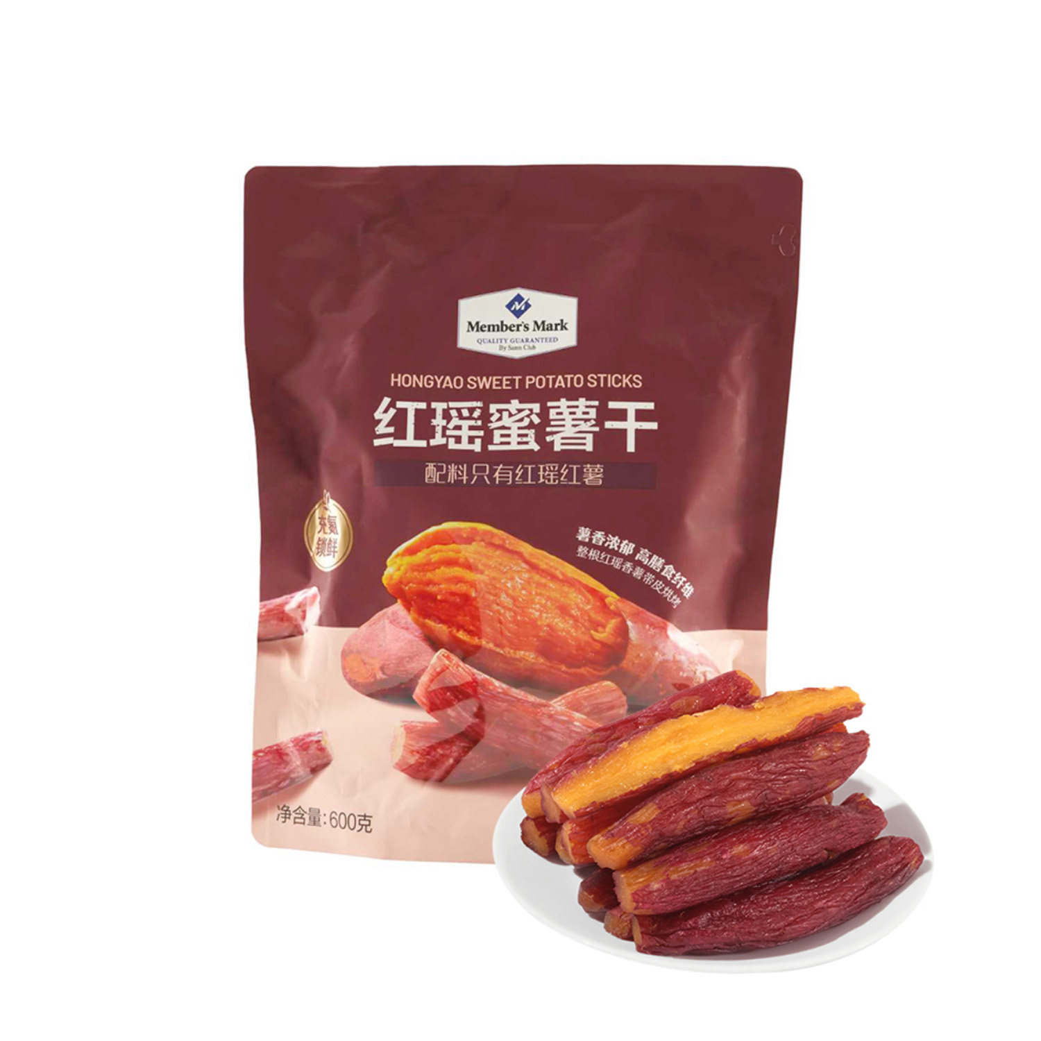 Member's Mark红瑶蜜薯干600g袋装烘烤红薯干休闲网红零食代购