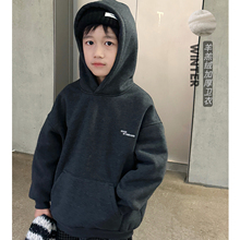 男童加绒卫衣儿童连帽上衣羊羔绒加厚一体绒秋冬款男孩冬装冬季潮