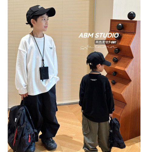 男童T恤长袖儿童秋装打底衫白色