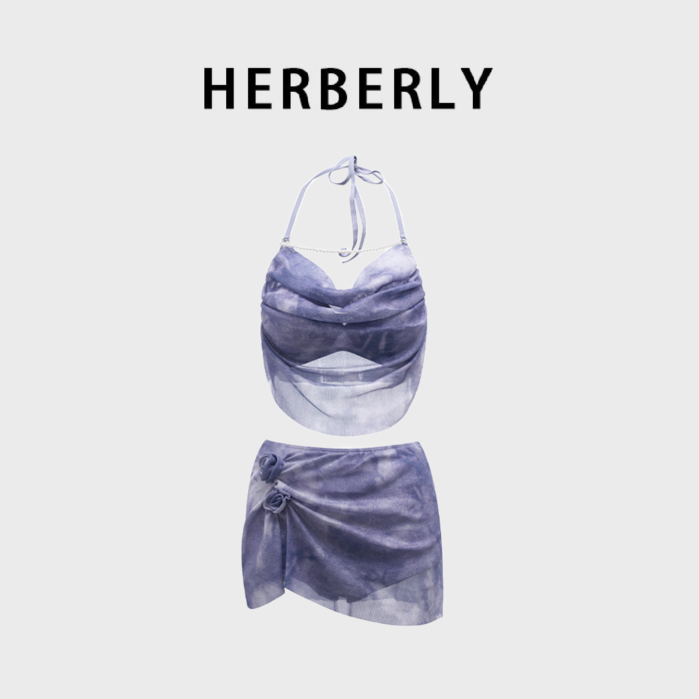 HERBERRY泳装度假风分体泳衣女新款绝美紫色挂脖比基尼沙滩泡温泉