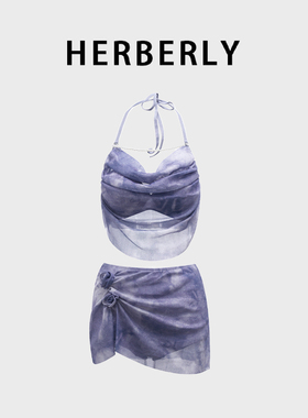 HERBERRY泳装度假风分体泳衣女新款绝美紫色挂脖比基尼沙滩泡温泉