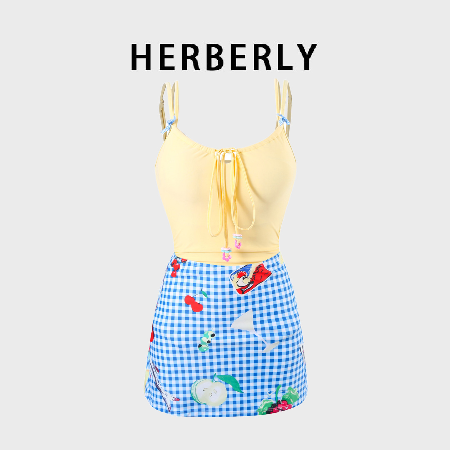 HERBERRY泳装少女可爱日系绝美比基尼纯欲泡温泉度假裙式连体泳衣