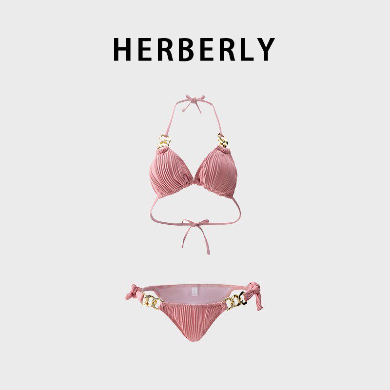 HERBERRY泳装女原创纯欲风火辣绑带性感时尚泡温泉比基尼分体泳衣