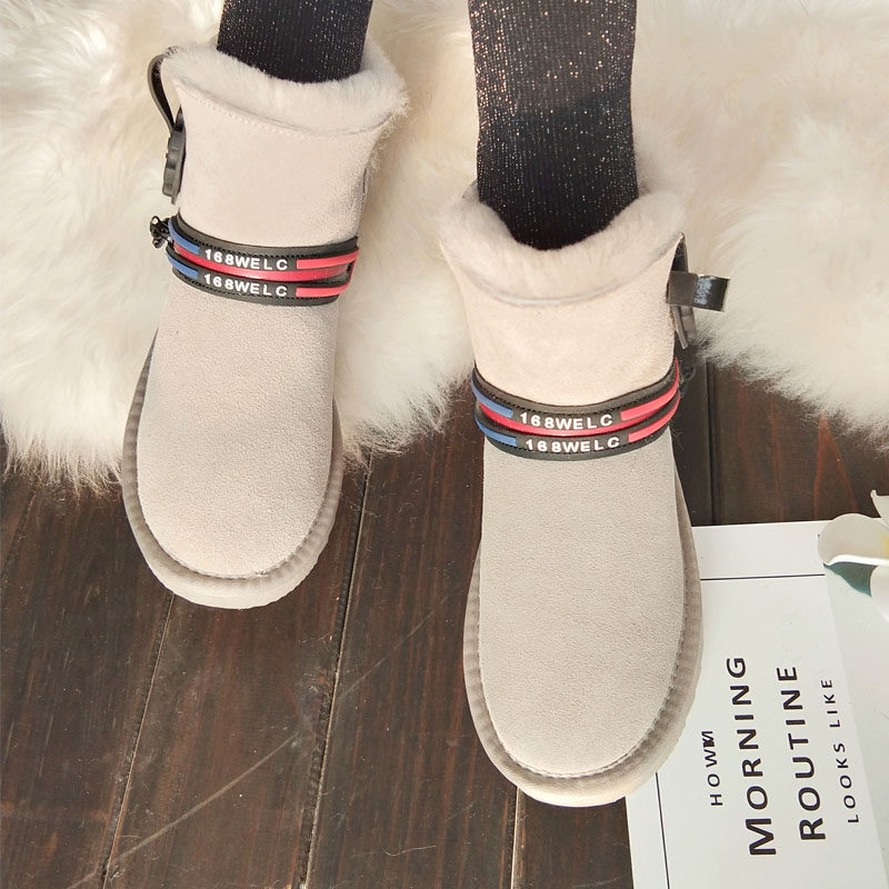 冬新款皮毛一体拉链装饰耳机羊毛真皮防滑学生短靴加厚毛雪地靴女|ruв категории Женская обувь, сапоги - от Buy2taobao.com для оказания профессиональной услуги покупки агента Taobao