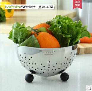 美思工房 304不锈钢家用沥水盆滤水筛洗米盆淘米篮果蔬盆特价22CM