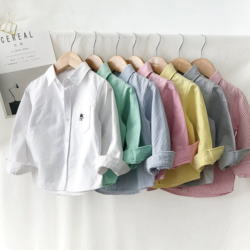 Хлопковая осенняя детская белая весенняя рубашка для мальчиков, детская одежда