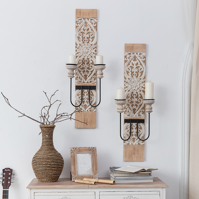 法式墙面木质实木壁挂圣诞烛台