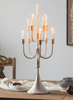 欧式复古怀旧金色白色烛台摆件浪漫烛光晚餐花店婚庆西餐圣诞装饰