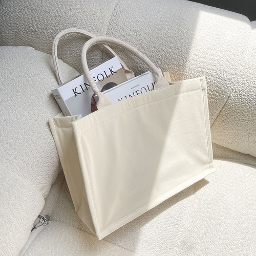 chic简约米白托特帆布包