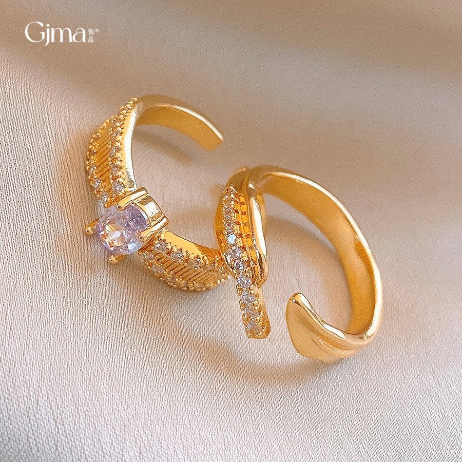 欧美冷淡风锆石几何开口戒指