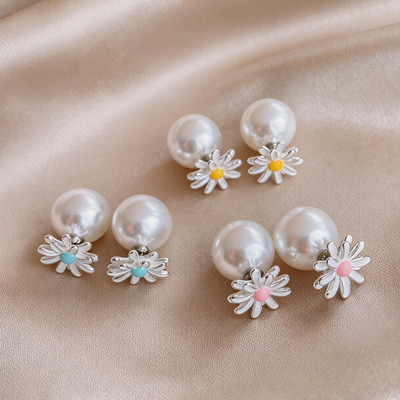 小清新滴油花朵两戴式珍珠耳环