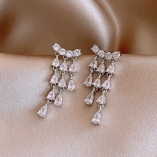 Chic Zircon Studs Sparkling Fringe Teardrop Earrings