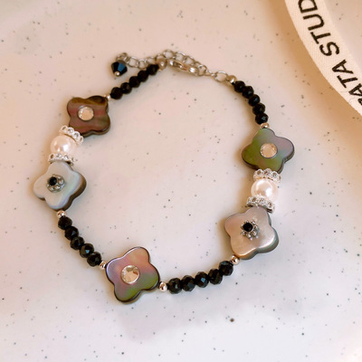 复古锆石玻璃贝壳串珠花朵手链