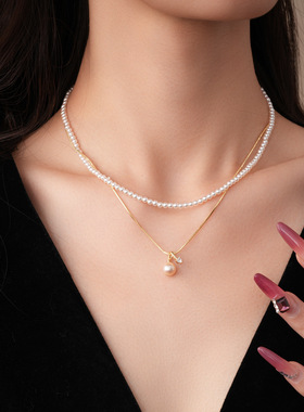 锆石双层珍珠项链轻奢小众毛衣链