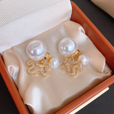 超闪锆石小马两戴式珍珠耳钉