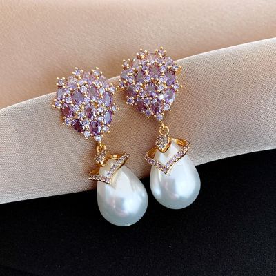 宫廷风锆石水滴珍珠耳环