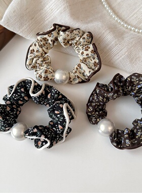 Floral Polka Dot Hair Tie Pearl Elastic Ponytail Holder