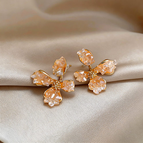 欧美复古风水晶花朵耳钉精致