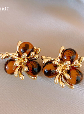 Vintage Mala Tiger Eye Flower Earrings, Chic Luxury Studs