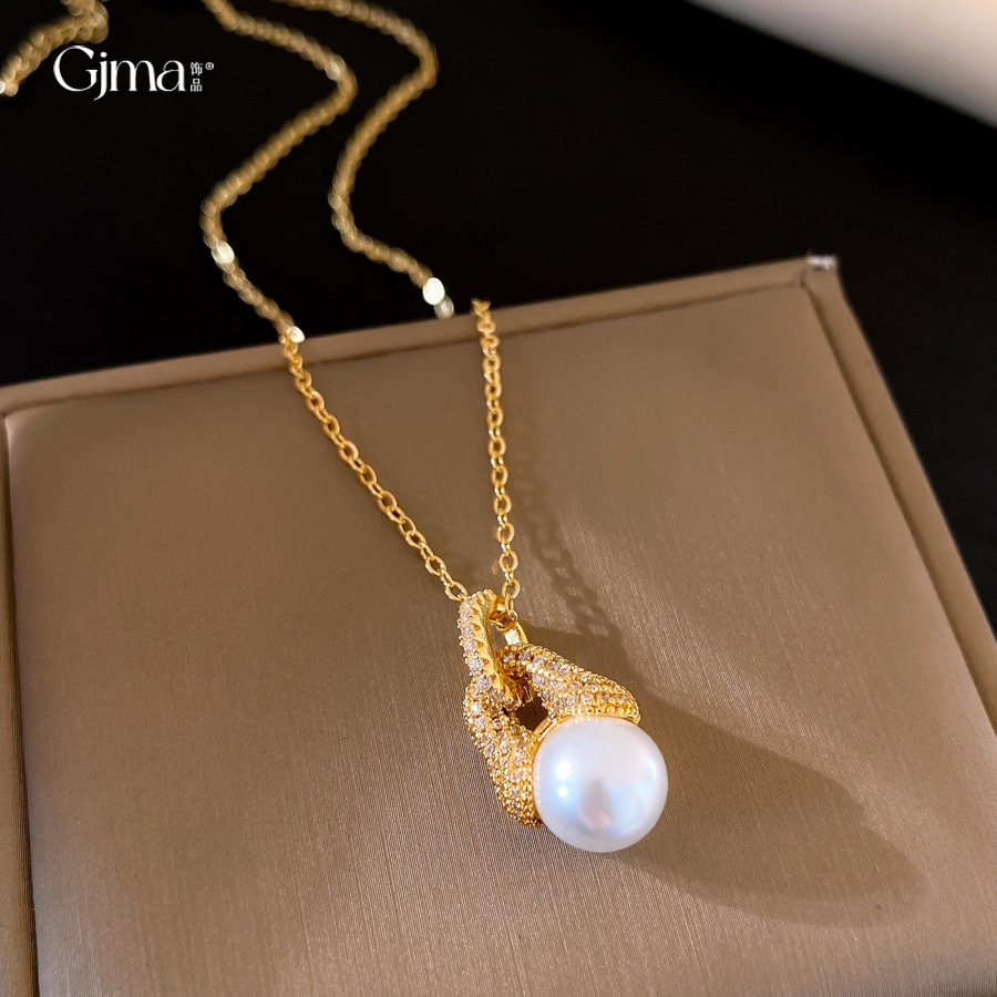 韩系气质简约锆石几何珍珠项链