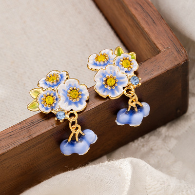森系甜美精致时尚滴油花卉耳钉