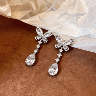 Zircon Earrings Butterfly Studs Chic Luxury Teardrop Korean