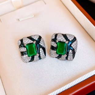 Emerald Sugar Studs, Zircon Square Vintage Retro Earrings