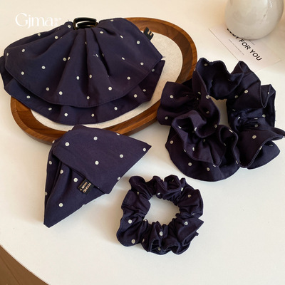 学院风复古简约蓝色布艺波点抓夹