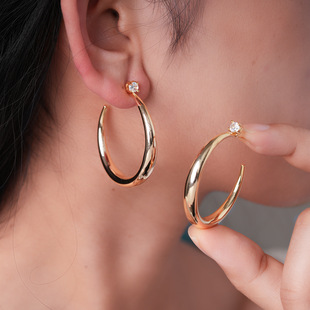Chic Metal Studs Minimalist Circle Zircon Earrings