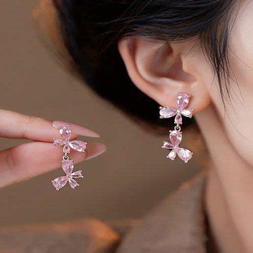 韩系甜美可爱锆石蝴蝶耳环轻奢感