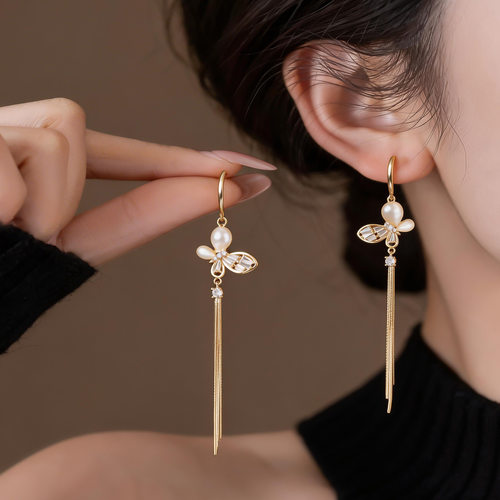 锆石猫眼石蝴蝶流苏耳环