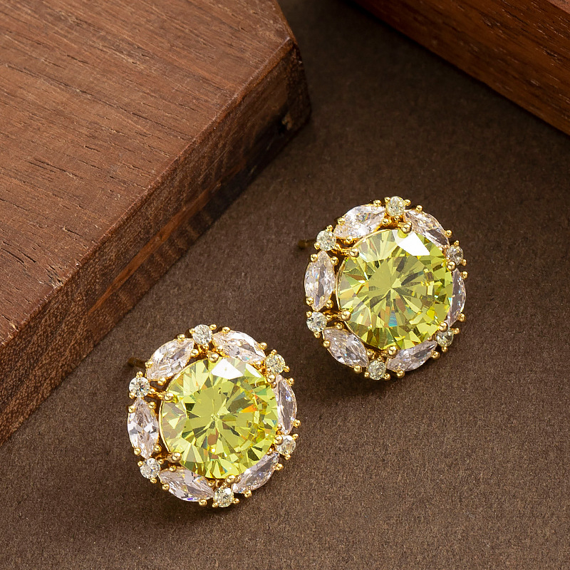 韩版甜美精致圆形满钻锆石耳钉