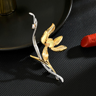 Minimalist Orchid Brooch Chinese Style Elegant Vintage Pin