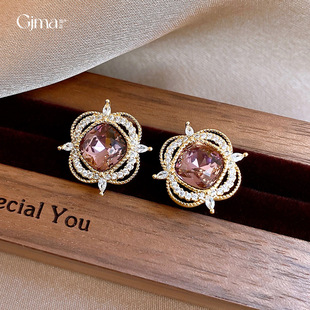 Floral Luxury Studs Minimalist Earrings Zircon French