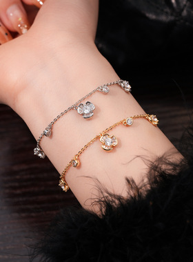 18k真金电镀锆石花朵吊坠手链