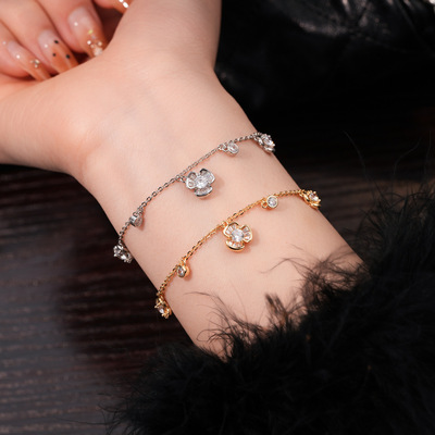 18k真金电镀锆石花朵吊坠手链