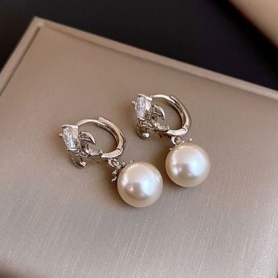 复古宫廷风锆石花朵水滴珍珠耳钉