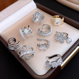 Pearl Layer Clip Cuff Ear Letter Flower Hollow Triple