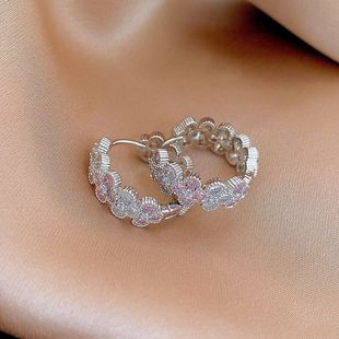 Sparkling Hollow Flower Round Hoop Earrings, Silver Post