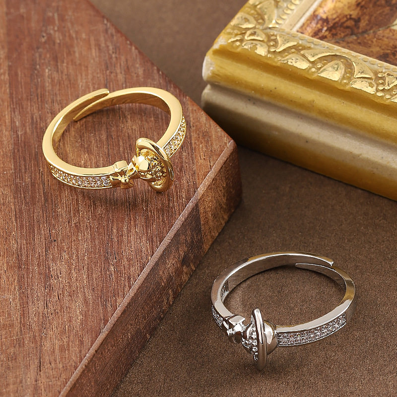 时尚简约镶钻土星开口戒指