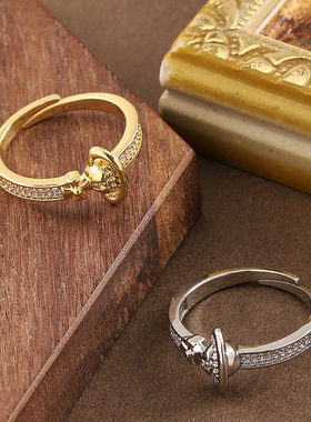 时尚简约镶钻土星开口戒指