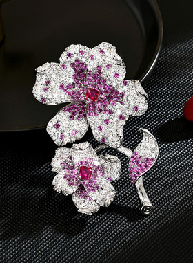 French Floral Brooch, Unique Diamond Luxury Gift Pin